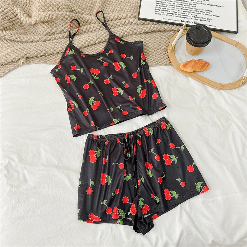 No. 3 Sleepwear Set, 2PC, Coquette Summer Print Sets, 4 Way Stretch Tank Top, Matching Short