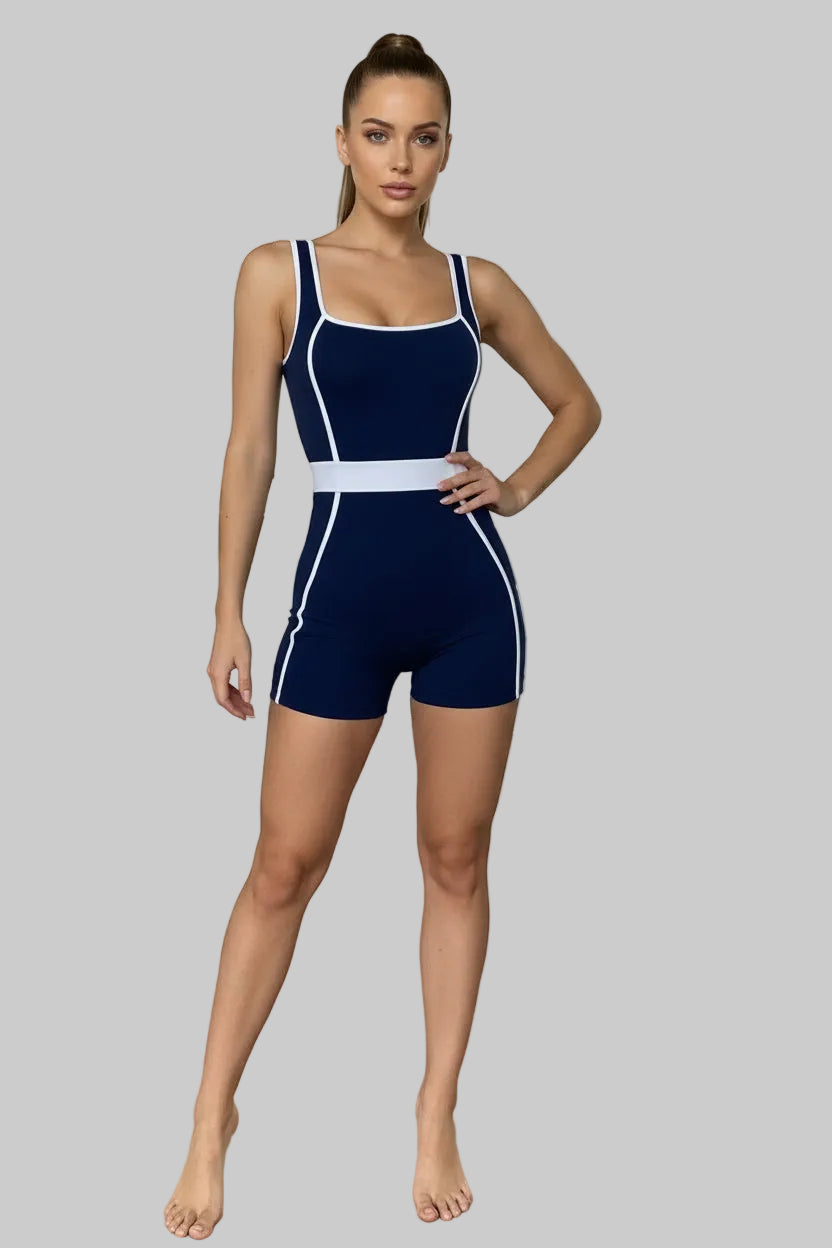 No. 2 Bodysuit, Sweetheart Piping, Waist Accentuating Band, Rear Enhancing, Sleeveless, Short