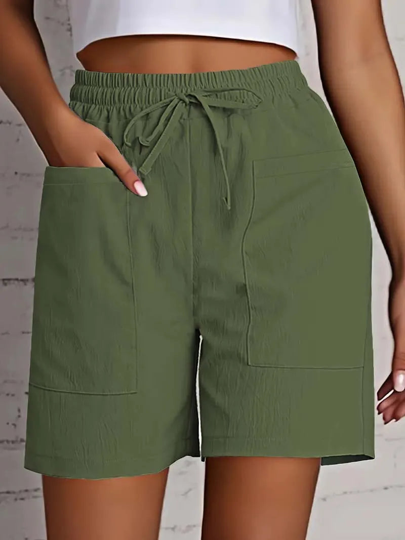 No. 2 Shorts, High-Waist, Mid-Thigh, Loose Fit, Front Flat Pockets With Draw String, Casual