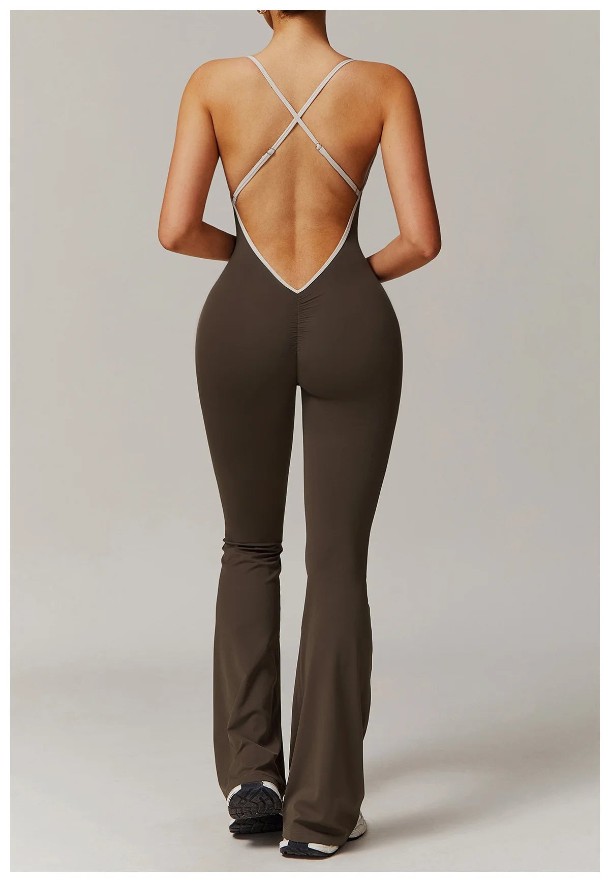 No. 5 Bodysuit, V-Back With Cross Back Straps, Flare Pant, Spaghetti Strap, Scoop Neck