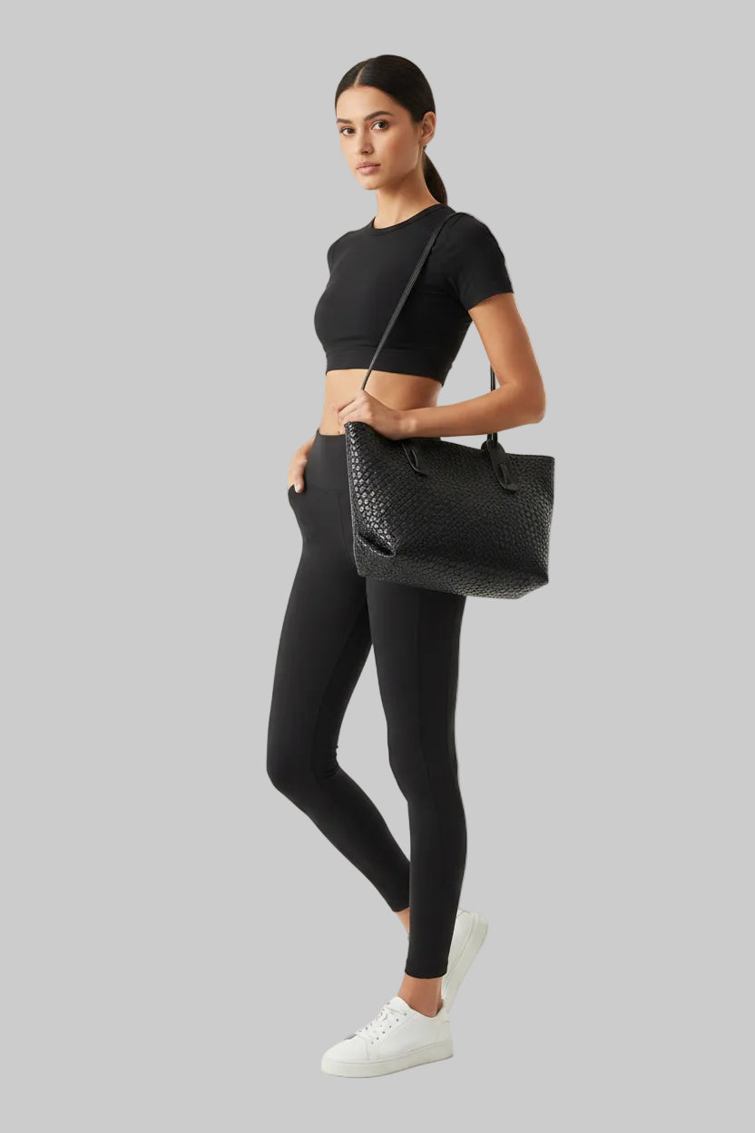 No. 5 Tote, Knitted Tote Bag, Woven, Slouchy, Oversized, Faux Leather,