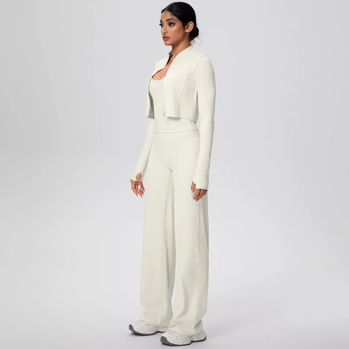 No. 1 Matching Set, 3 PC Full Zip Jacket, Halter Tank, and Wide Leg Pant