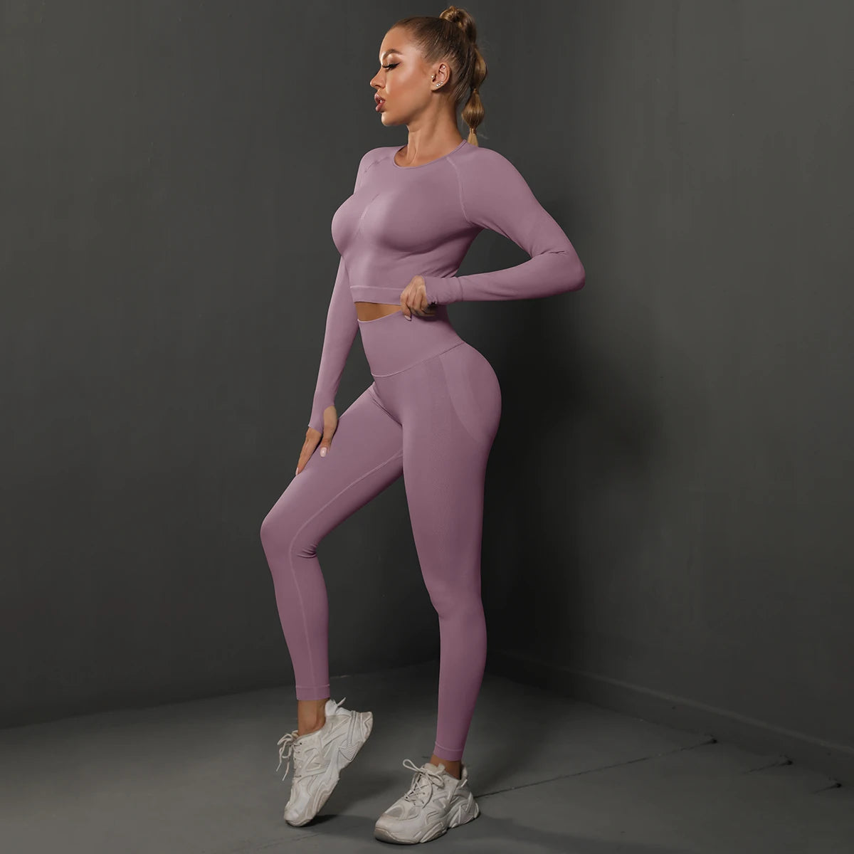 No. 4 Matching Set, Long Sleeve, Compressive, Cropped Training Shirt With Lifting Legging