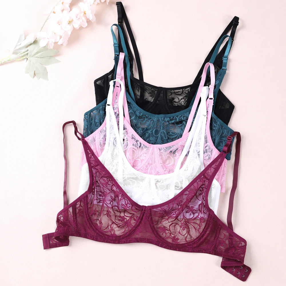 No. 5 Lingerie Bra, Sheer Bralette, French Lace, Intentionally Sheer, Adjustable