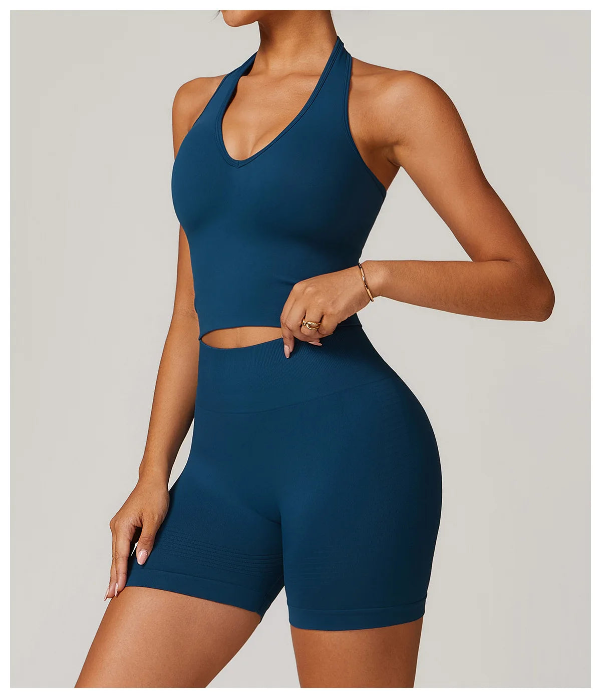 No. 4 Sports Bra, Plunge V Neckline, Halter Top, Full Coverage, Butter, Smoothing