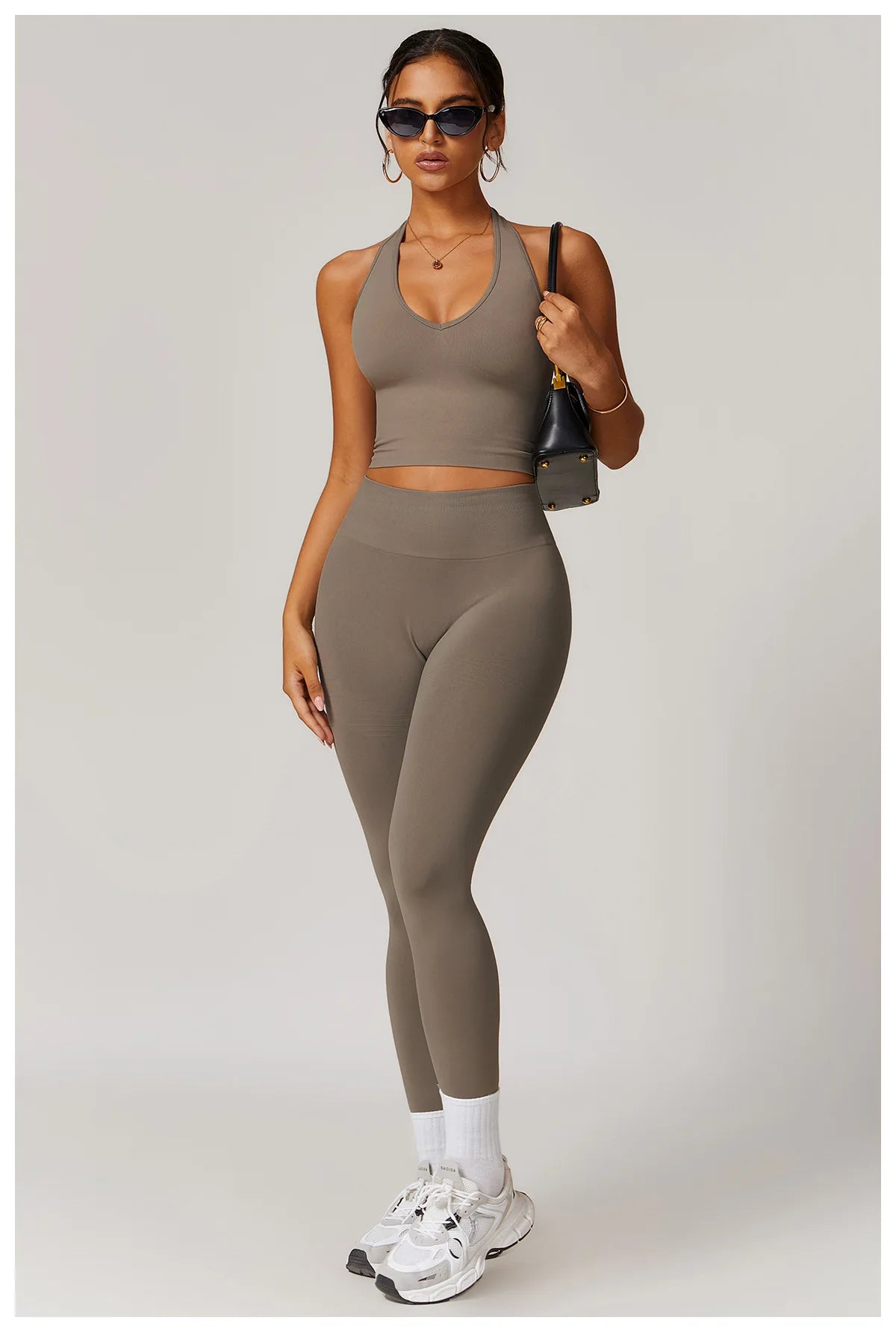 No. 4 Sports Bra, Plunge V Neckline, Halter Top, Full Coverage, Butter, Smoothing