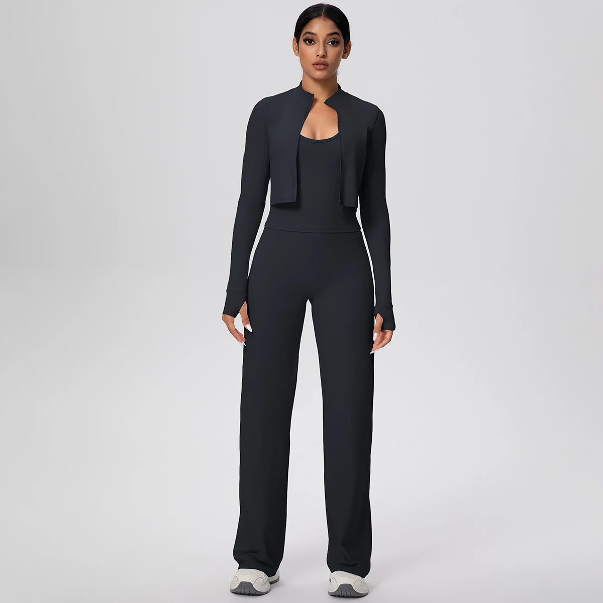 No. 1 Matching Set, 3 PC Full Zip Jacket, Halter Tank, and Wide Leg Pant