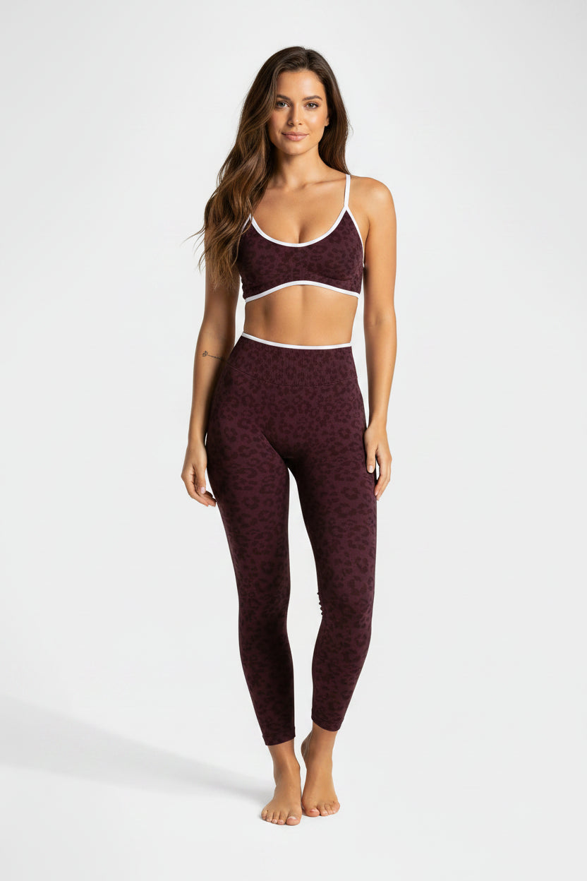 No. 1 Matching Set, Desert Leopard Performance 2 PC Set Scoop Neck Bralette, Premium Micro Ribbed, Seamless Legging