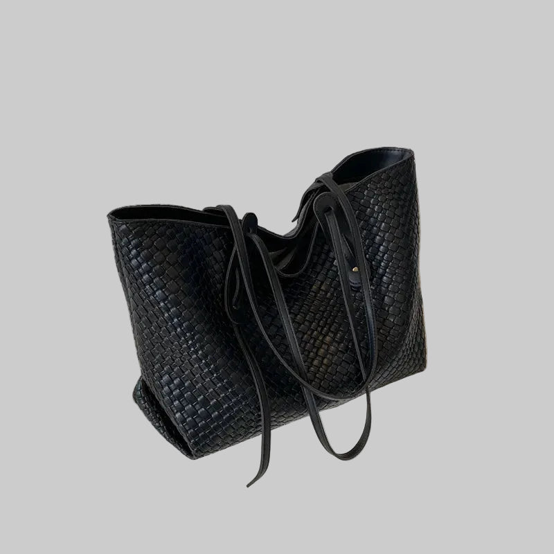 No. 5 Tote, Knitted Tote Bag, Woven, Slouchy, Oversized, Faux Leather,