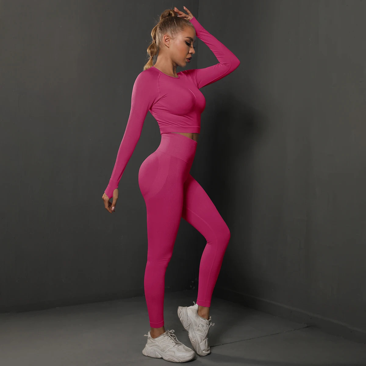 No. 4 Matching Set, Long Sleeve, Compressive, Cropped Training Shirt With Lifting Legging