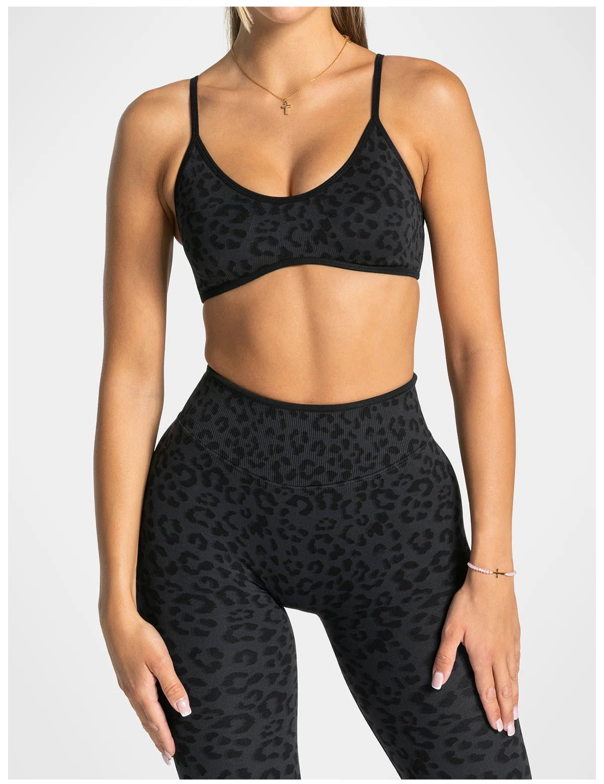 No. 1 Matching Set, Desert Leopard Performance 2 PC Set Scoop Neck Bralette, Premium Micro Ribbed, Seamless Legging