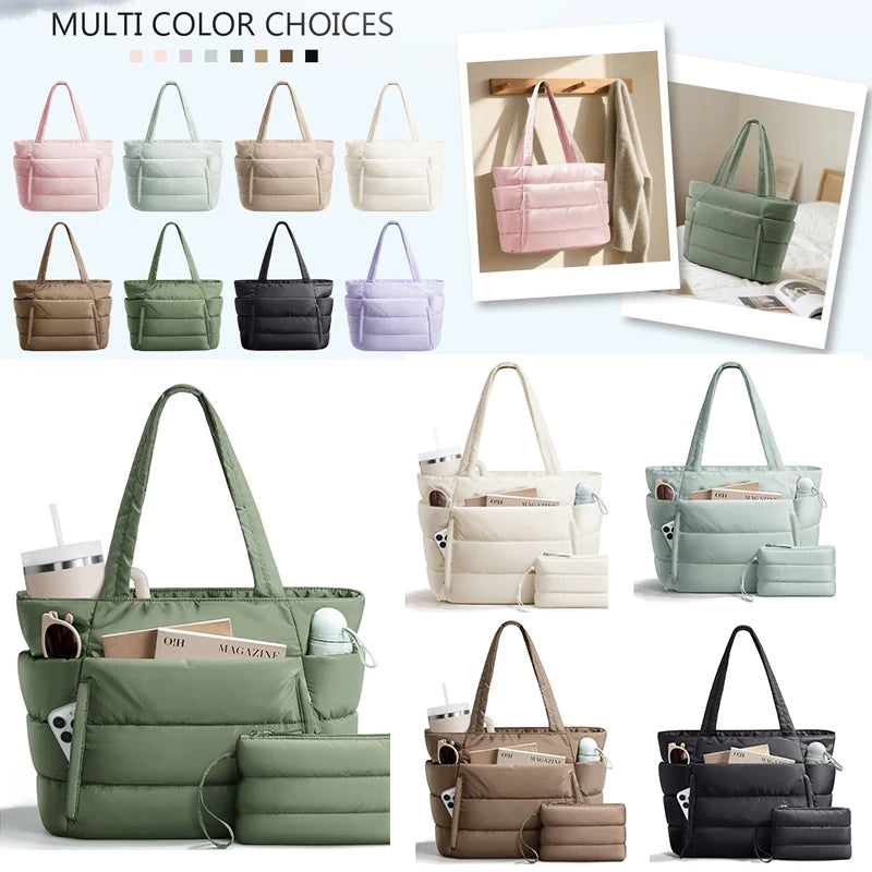 No. 4 Tote, Cloud Carry Quilted Tote, Soft Puffer-Style, Luggage Sleeve, Matching Pouch Included