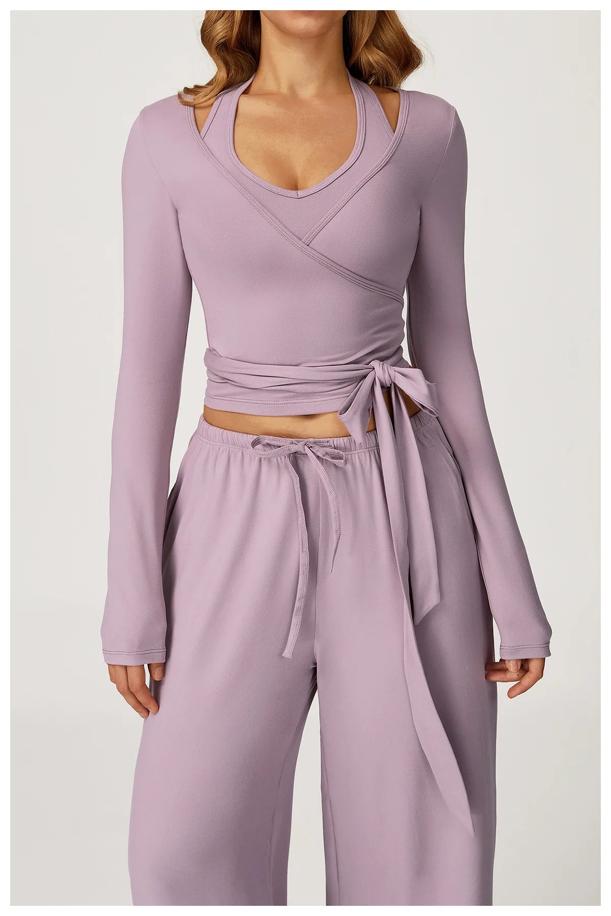 No. 4 Loungewear Top, Long Sleeve, Wrap Closure, Yoga/Pilates Cover