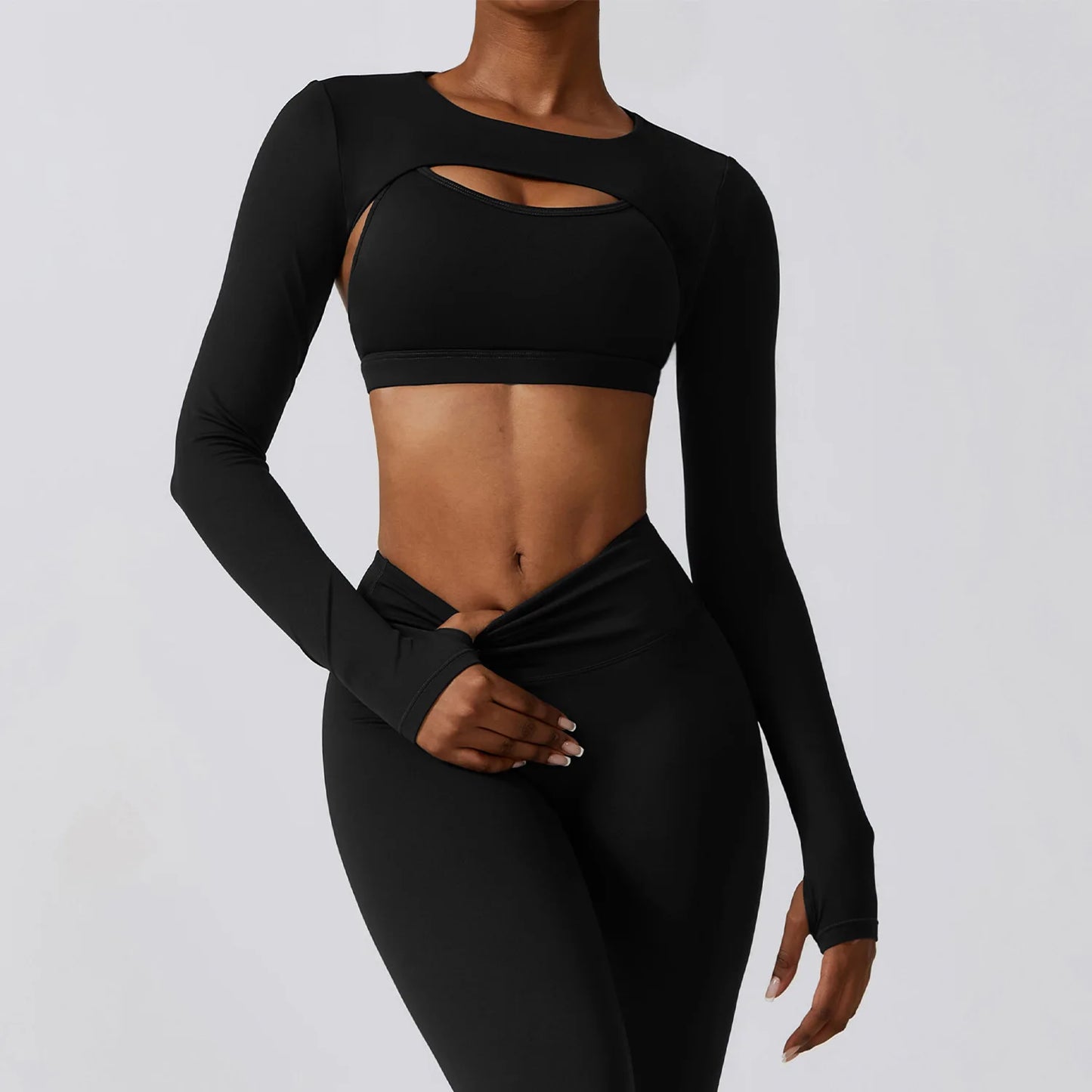 No. 3 Long Sleeve Shirt, Peekaboo Built In Bra, Cropped, Long Sleeve