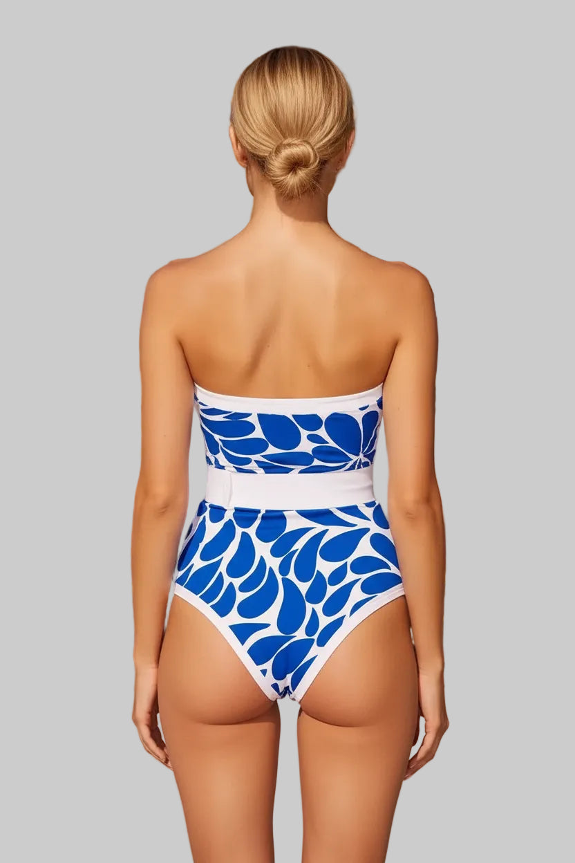 No. 4 Swimsuit, The Bloom Bandeau 1 PC, Waist Accentuating Belt, Includes Intentionally Sheer Maxi Cover With Bell Sleeves, Tie Waist, And Open Front Design