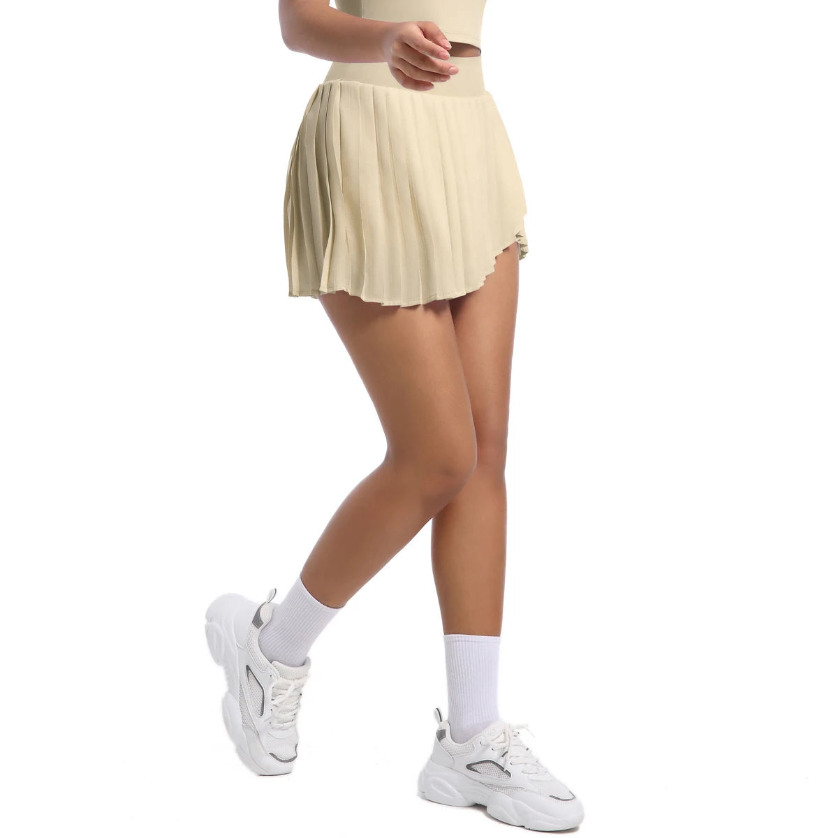 No. 8 Tennis Skirt, Double Layer, Asymmetrical, Pleated, Casual, High Waisted, Under Short