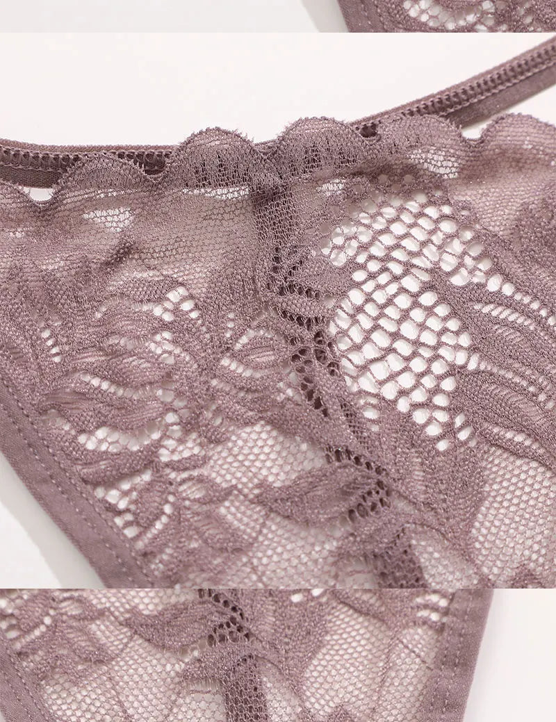 No. 4 Lingerie Panty, 6 PC Thong Set, Low Rise, Bikini Cut, Lace Front, G-String