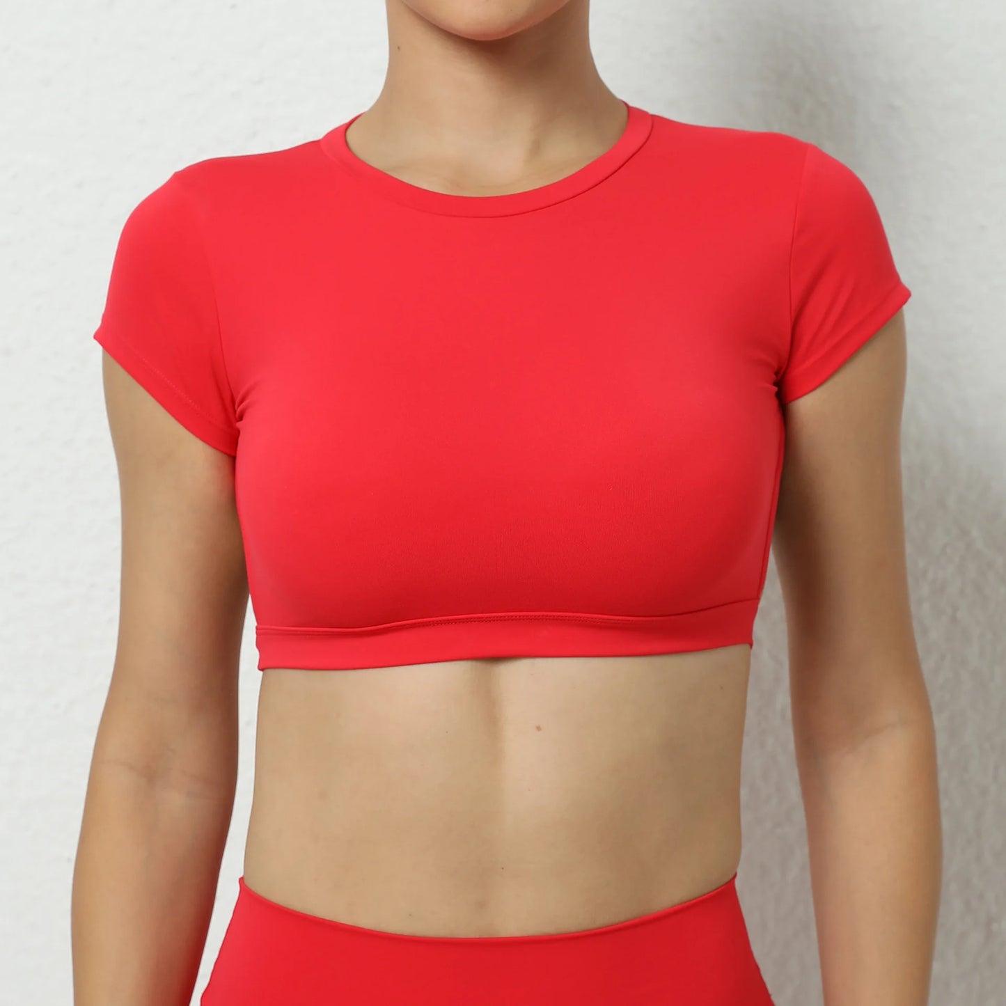 No. 5 Sports Bra, Backless Crop Top, Cupped Sleeves, Open Back, Faux Shirt