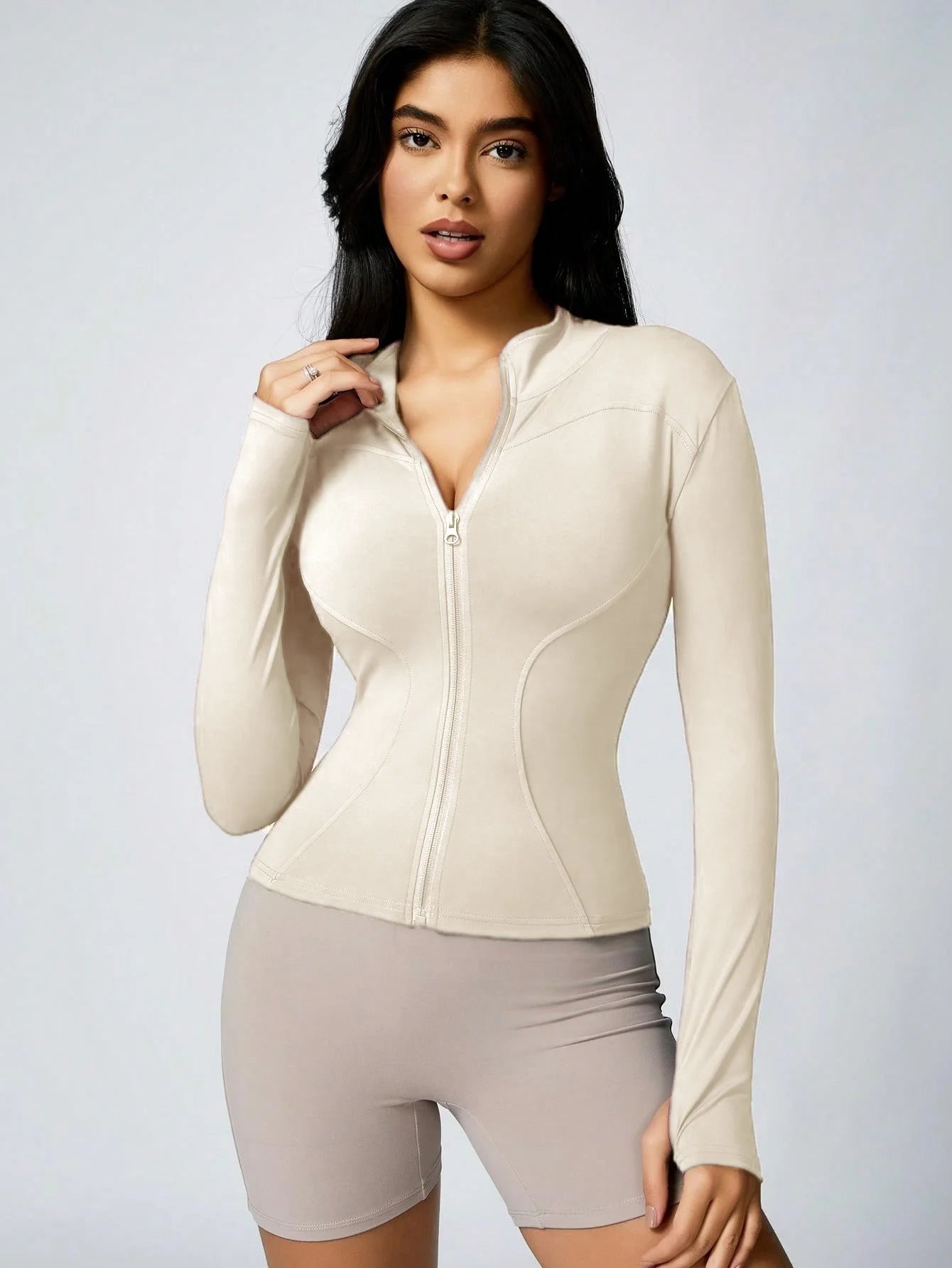 No. 3 Jacket, Hour Glass Piping, O Collar, Full Zip, Thumbholes, Athletic