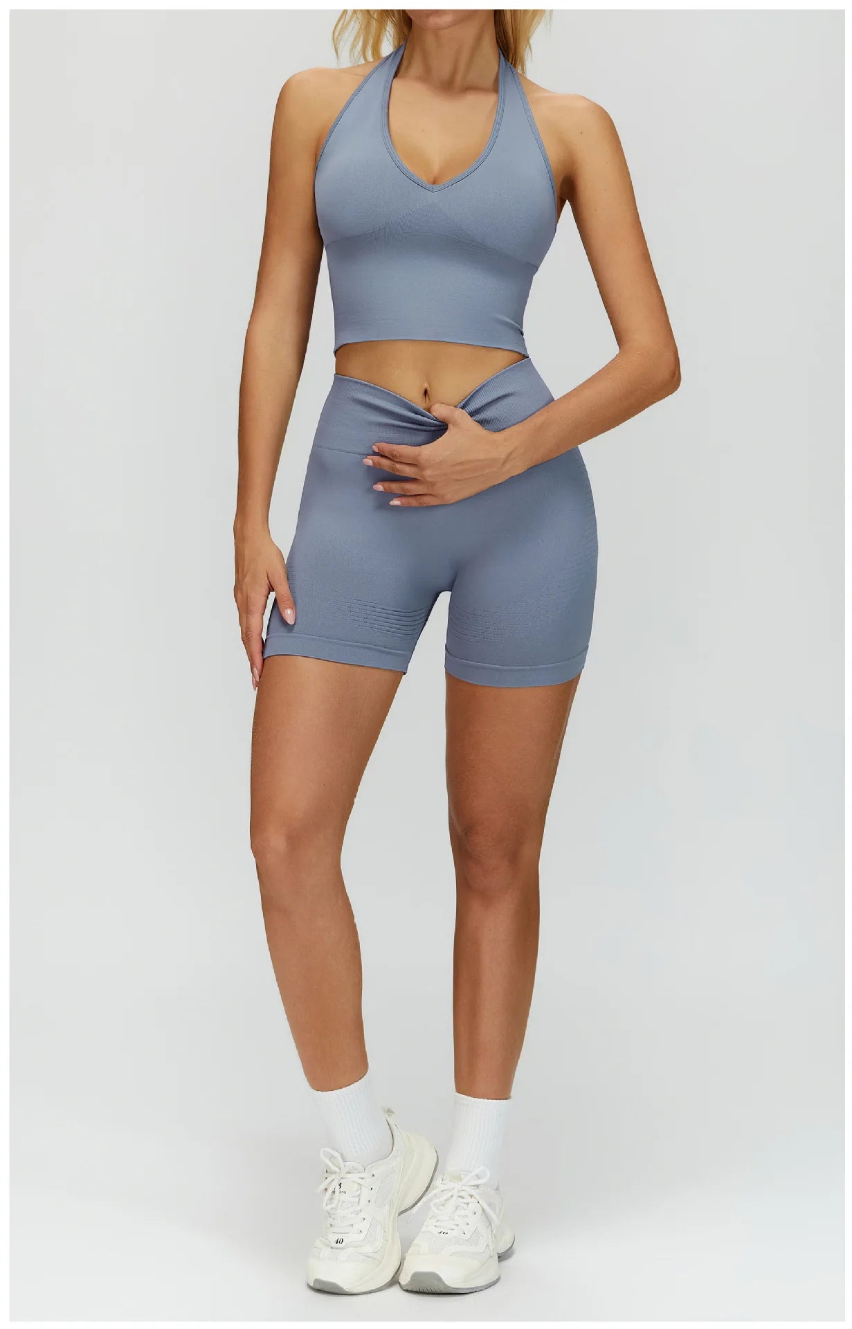 No. 4 Sports Bra, Plunge V Neckline, Halter Top, Full Coverage, Butter, Smoothing