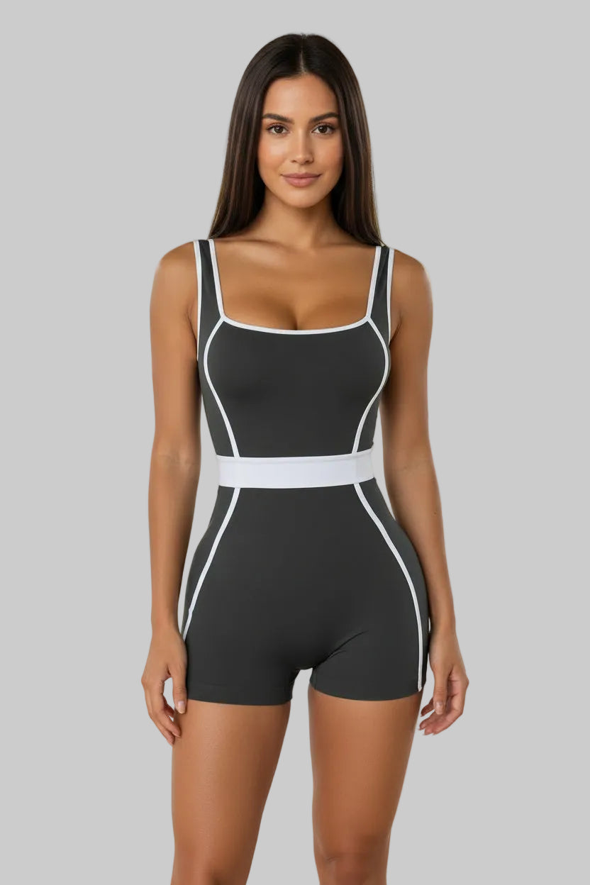 No. 2 Bodysuit, Sweetheart Piping, Waist Accentuating Band, Rear Enhancing, Sleeveless, Short