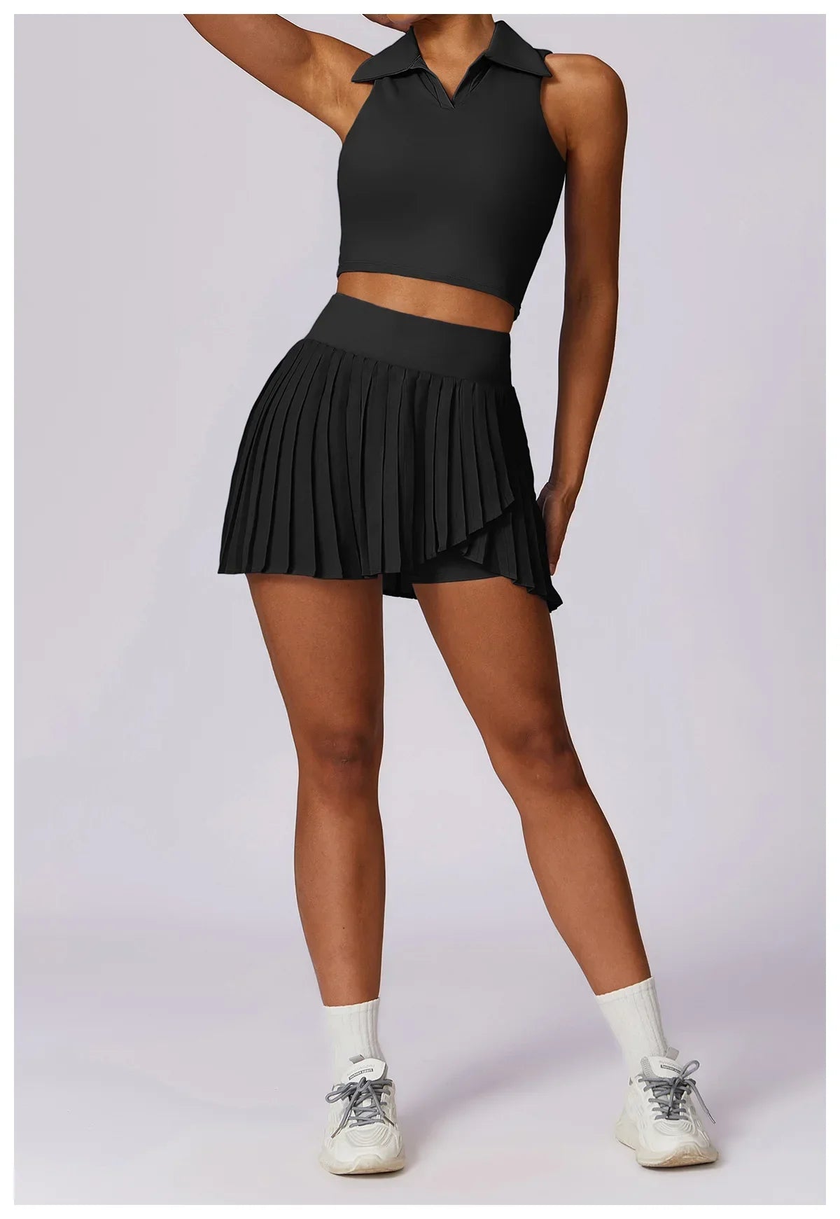 No. 7 Matching Set, Tennis Pleated Skirt With Under Shorts And Pocket, Sleeveless Collar Shirt