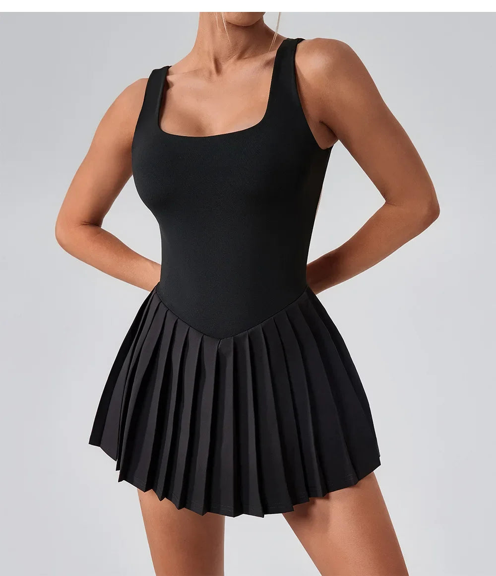 No. 1 Dress, Second Skin Tennis Dress, Pleated, Back Cutout, Under Shorts W/Pockets