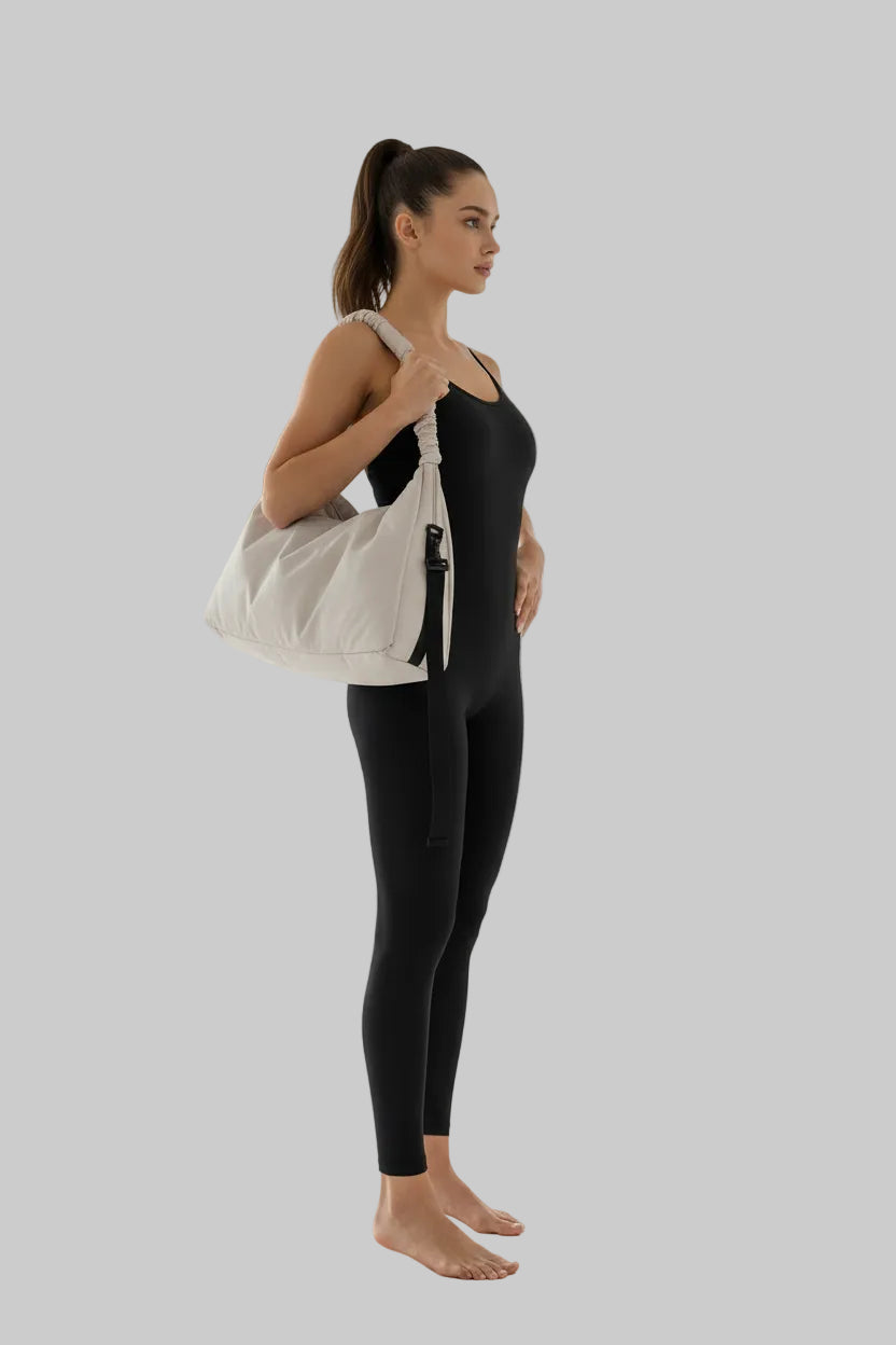 No. 7 Tote, Yoga Mat Lifestyle Tote, Ruched Adjustable Shoulder Strap, Shoe Compartment, Waterproof
