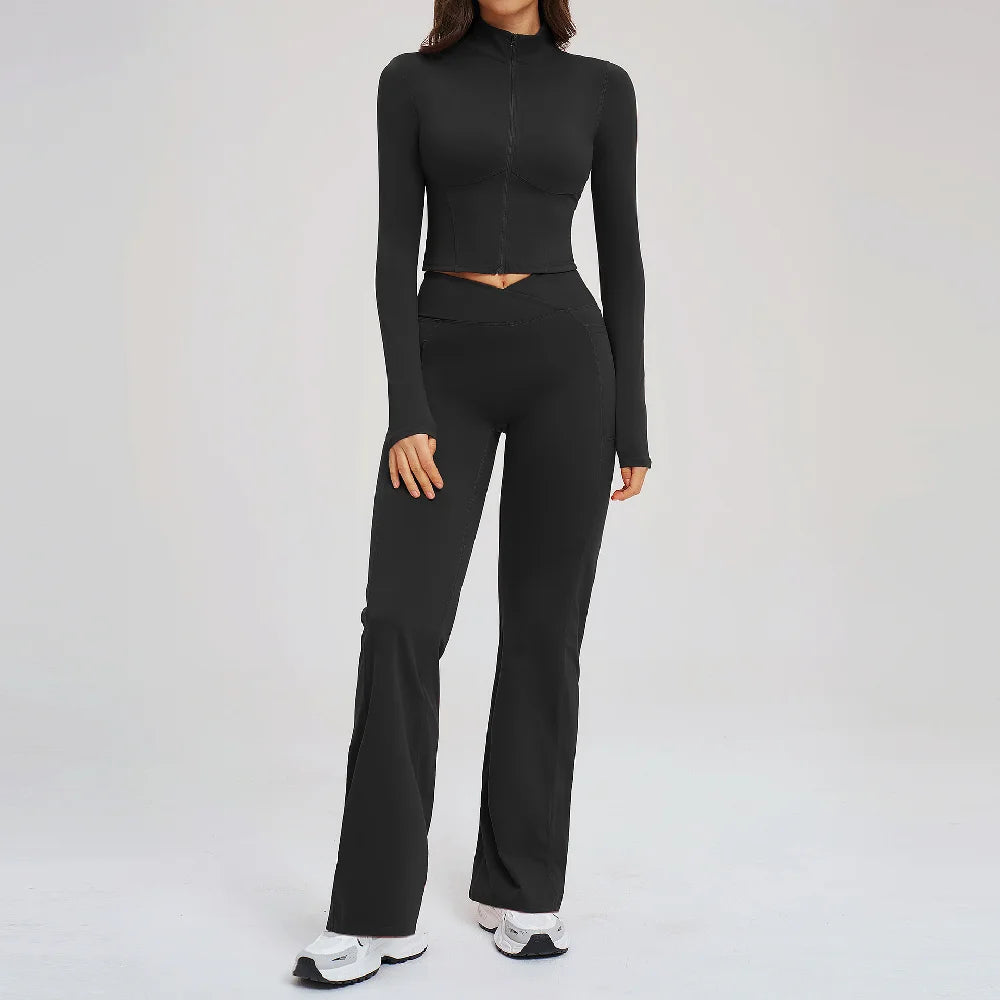 No. 8 Jacket, 2PC, Cropped, Corset, Jacket With Crossover, High-Waist Flared Legging