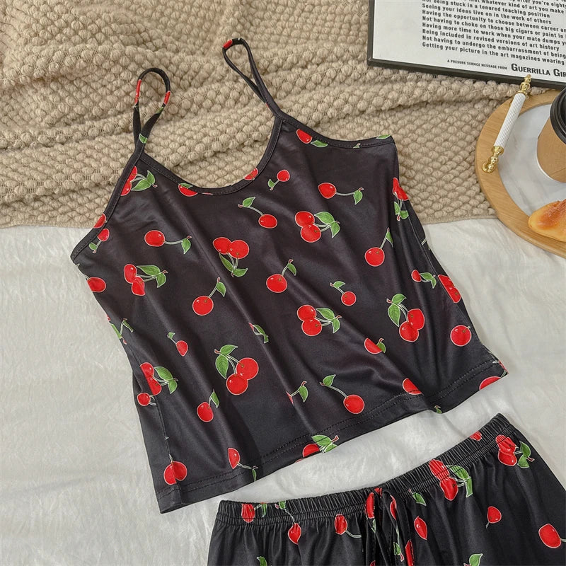 No. 3 Sleepwear Set, 2PC, Coquette Summer Print Sets, 4 Way Stretch Tank Top, Matching Short
