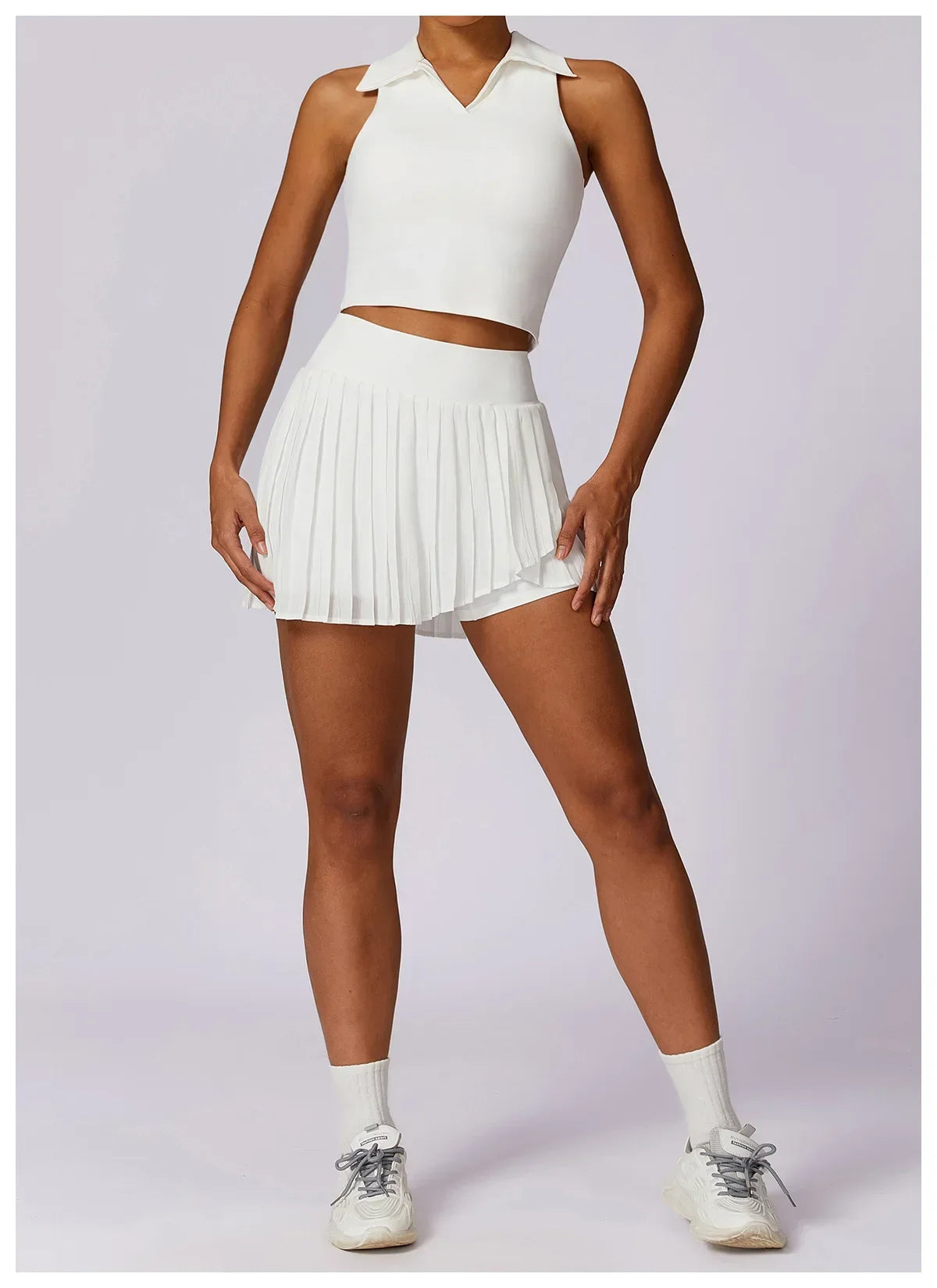 No. 7 Matching Set, Tennis Pleated Skirt With Under Shorts And Pocket, Sleeveless Collar Shirt