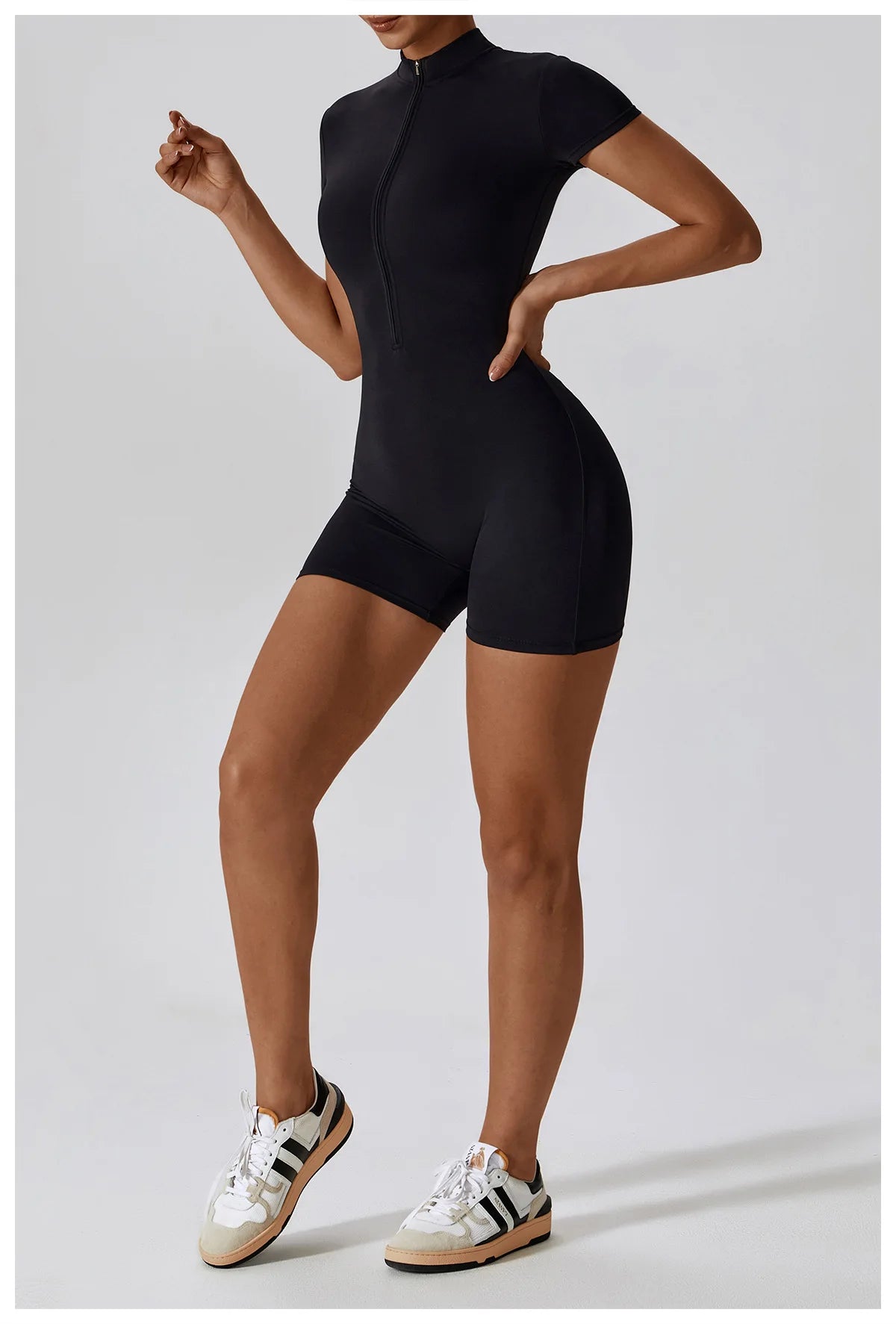 No. 1 BodySuit, Shorts, Short Sleeve, Half Zipper, Seamless, Smoothing, Dry Fit