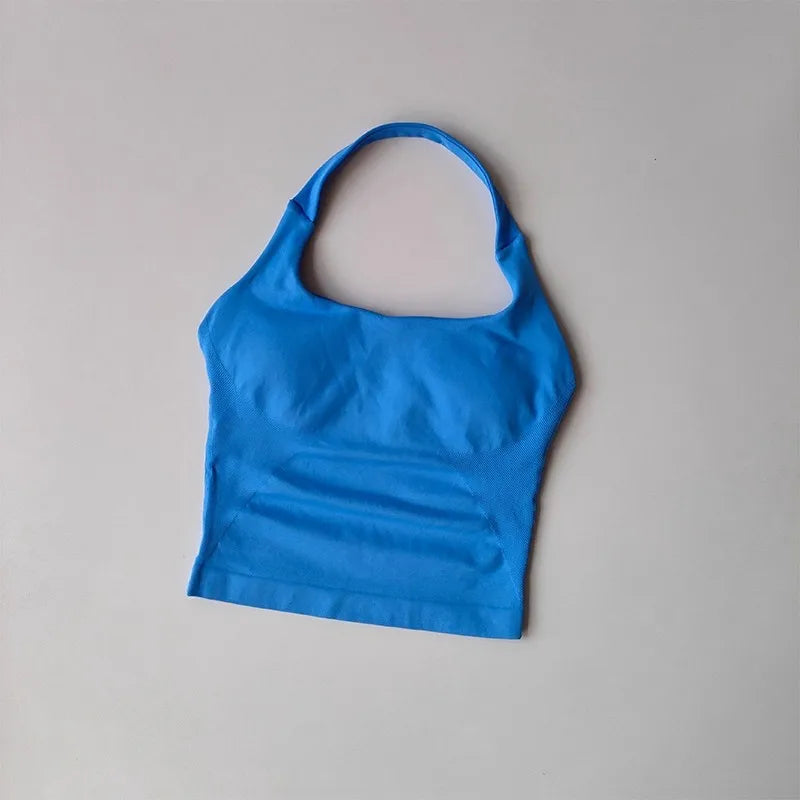 No. 2 Tank Top, Halter Cut, Bare Shoulder, Open Upper Back, Built In Bra