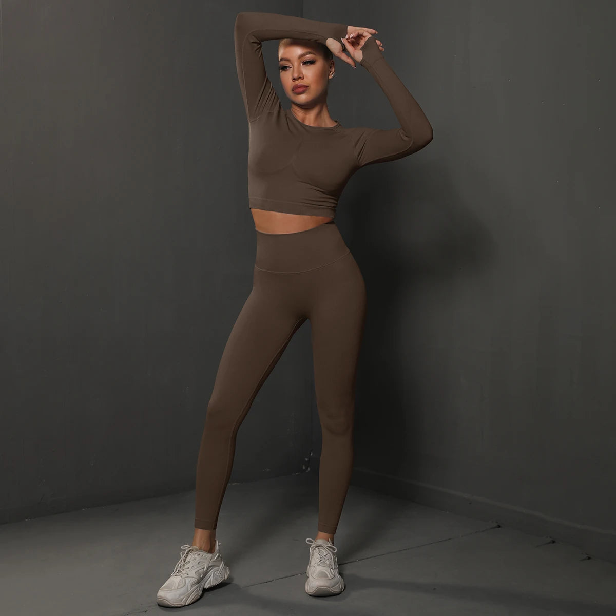 No. 4 Matching Set, Long Sleeve, Compressive, Cropped Training Shirt With Lifting Legging
