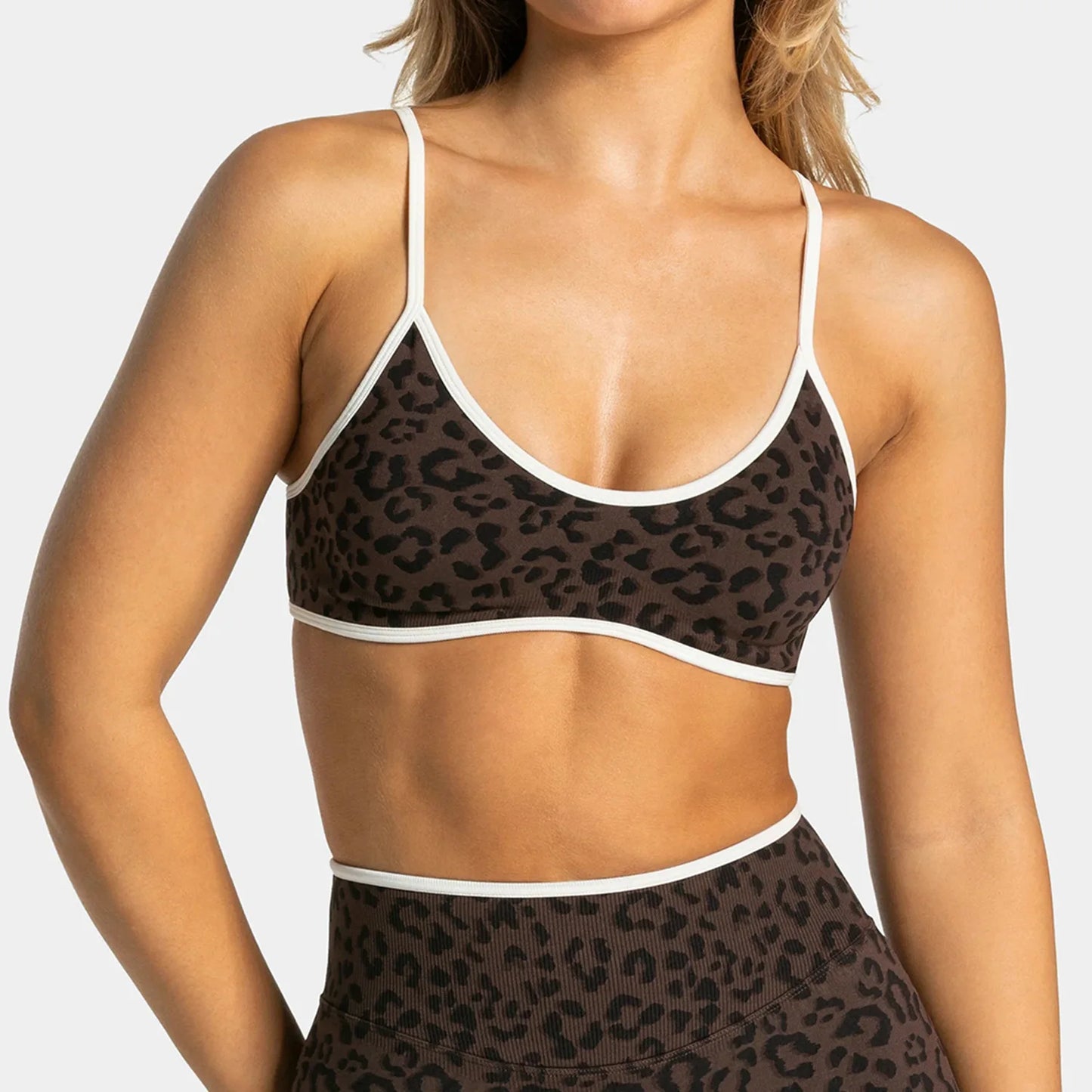 No. 1 Matching Set, Desert Leopard Performance 2 PC Set Scoop Neck Bralette, Premium Micro Ribbed, Seamless Legging