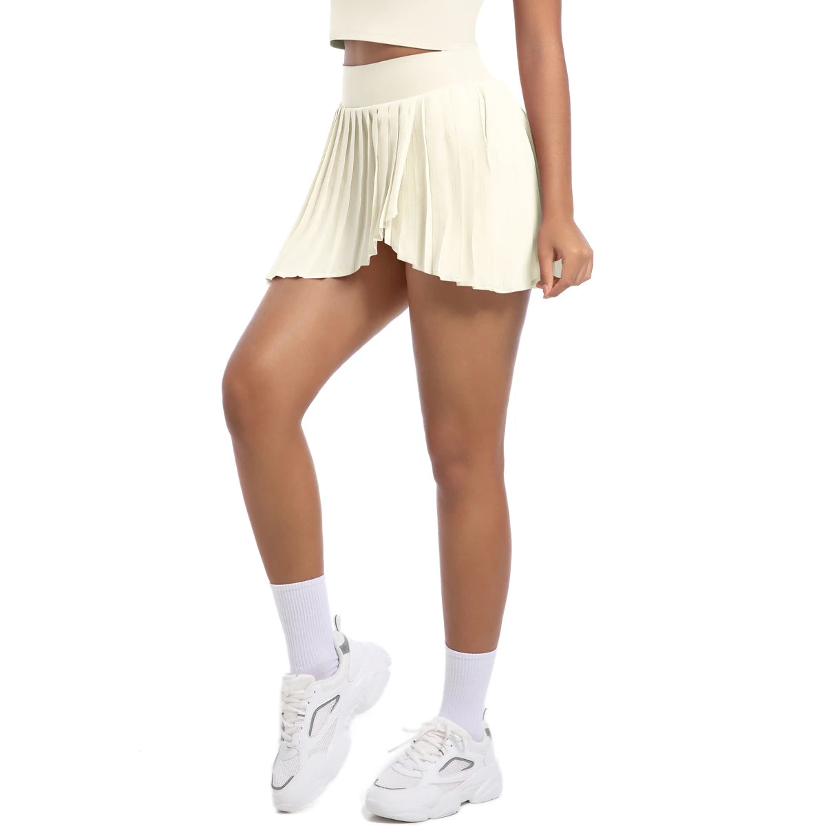 No. 8 Tennis Skirt, Double Layer, Asymmetrical, Pleated, Casual, High Waisted, Under Short