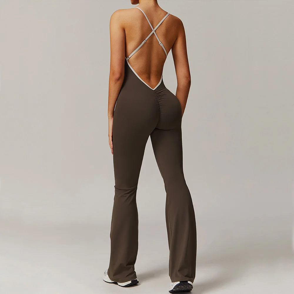 No. 5 Bodysuit, V-Back With Cross Back Straps, Flare Pant, Spaghetti Strap, Scoop Neck