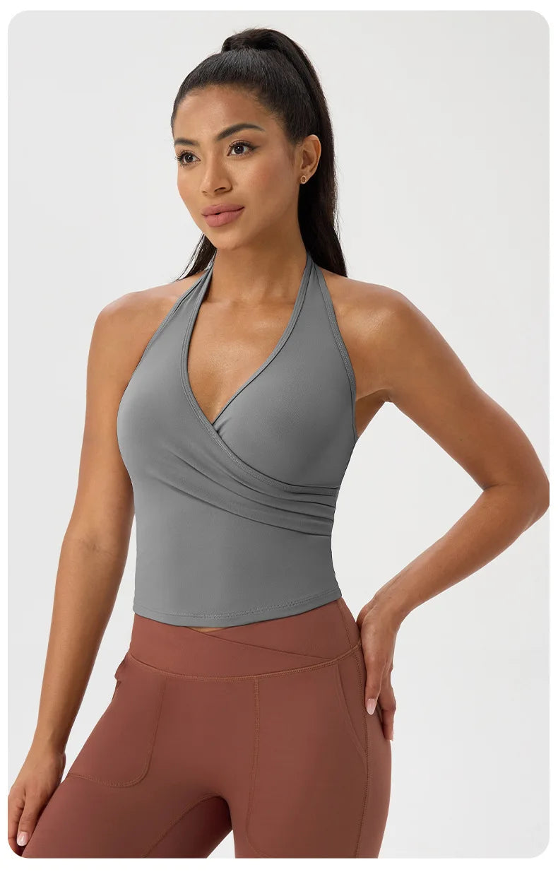No. 5 Tank Top, Halter Cut,  V Neck, Front Wrap, Waist Length