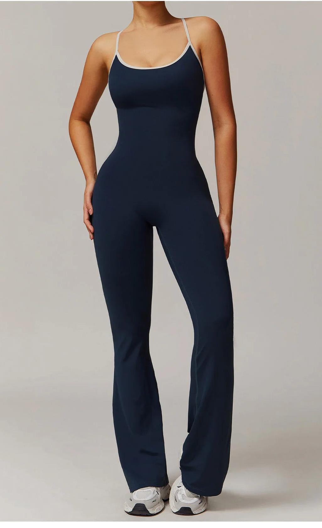 No. 5 Bodysuit, V-Back With Cross Back Straps, Flare Pant, Spaghetti Strap, Scoop Neck