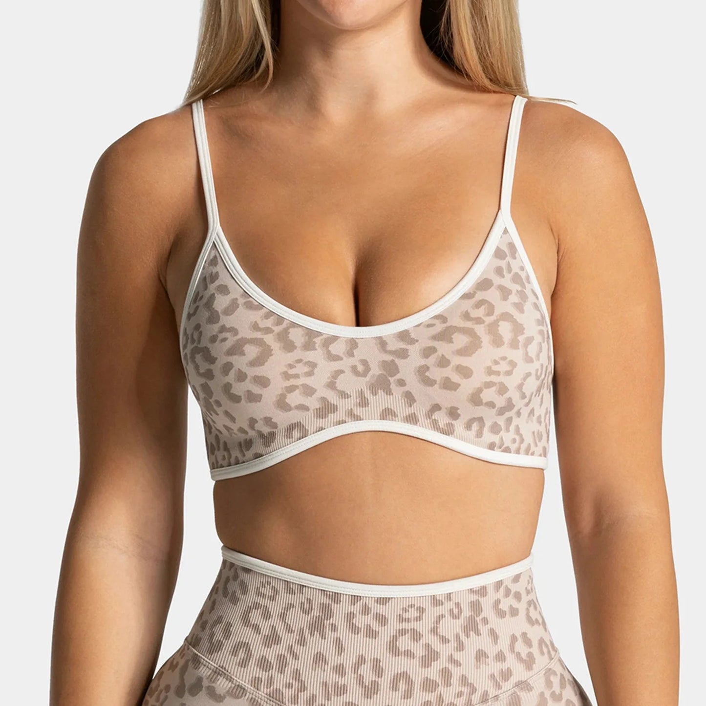 No. 1 Matching Set, Desert Leopard Performance 2 PC Set Scoop Neck Bralette, Premium Micro Ribbed, Seamless Legging