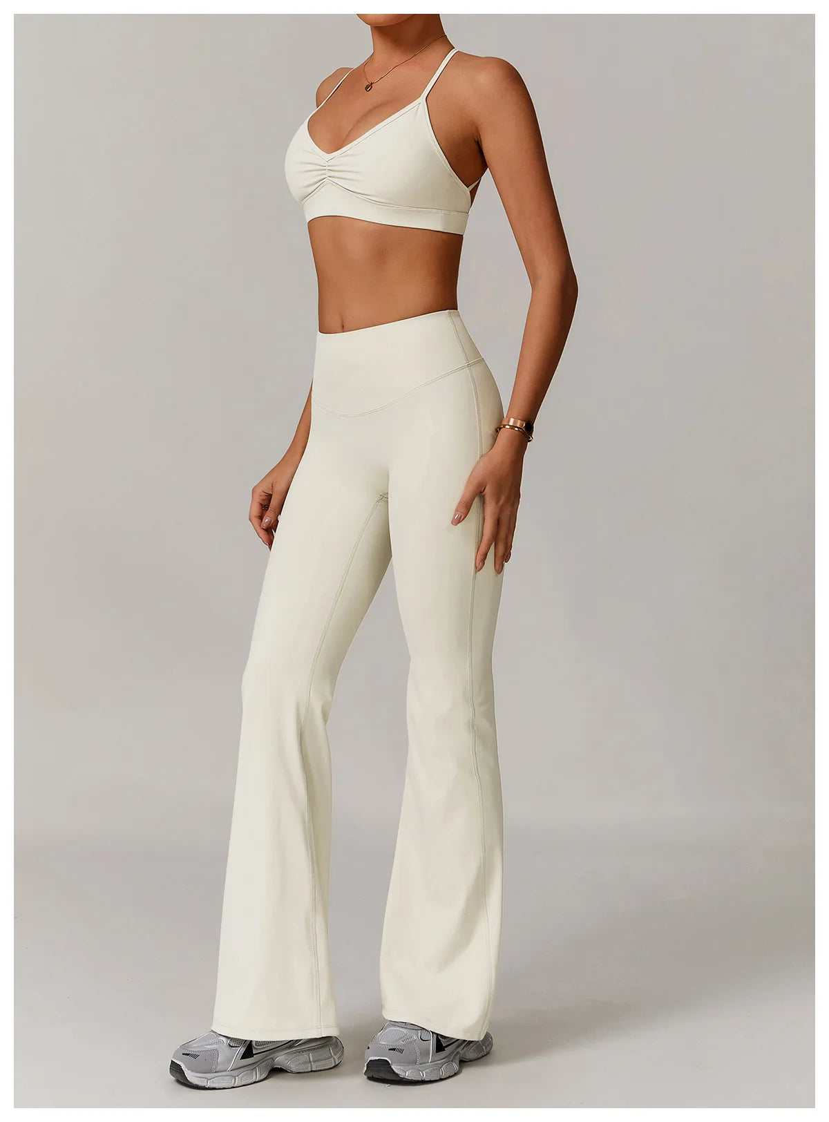 No. 2 Sports Bra, Plunging Neckline, Ruching Detailing, Halter Top, Open Back Design