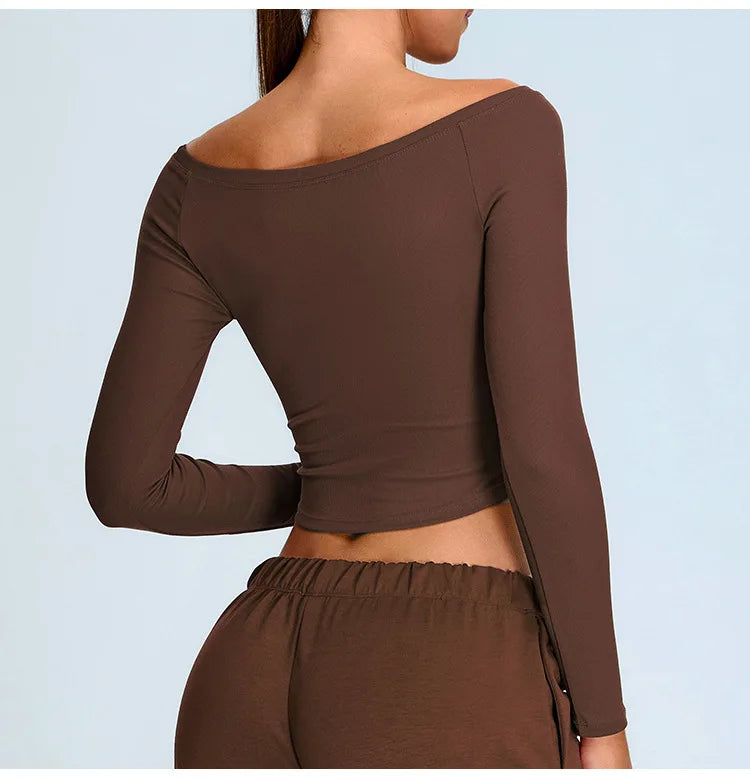 No. 2 Long Sleeve Shirt, Bare Shoulder, Boat Neckline, 4 Way Stretch, Soft Essential