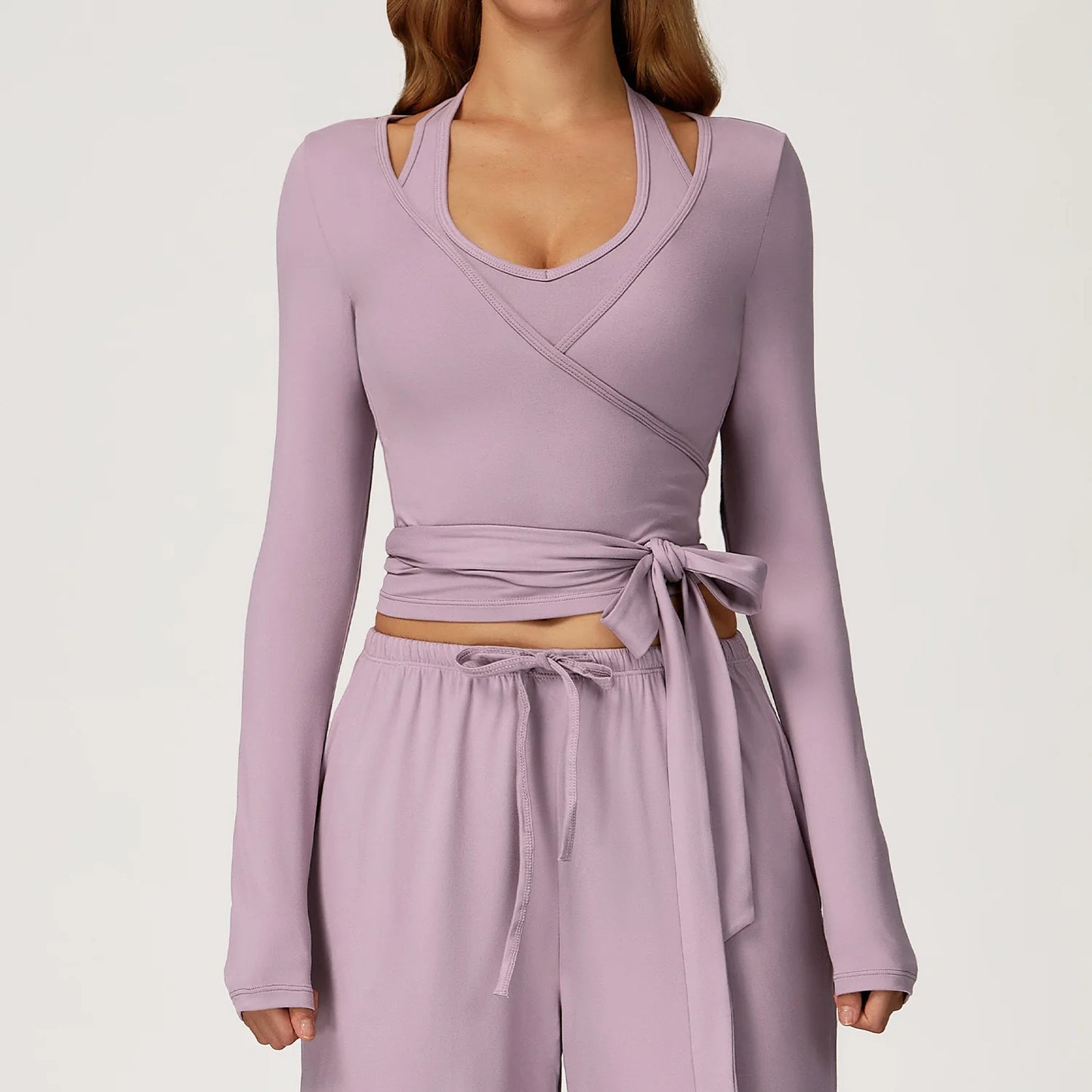 No. 4 Loungewear Top, Long Sleeve, Wrap Closure, Yoga/Pilates Cover