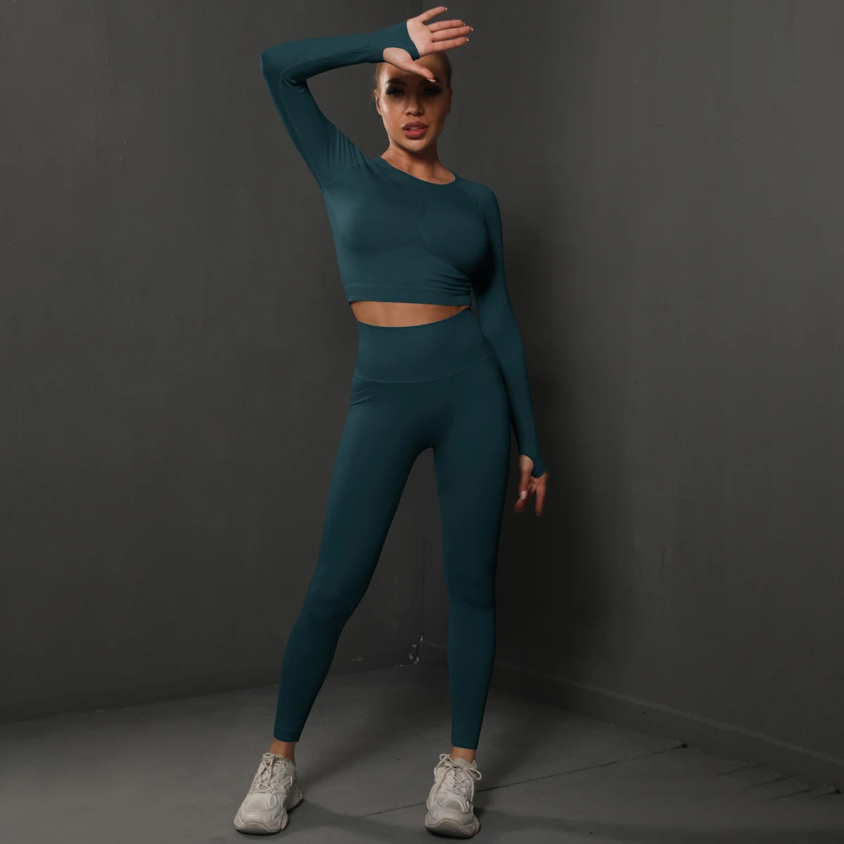 No. 4 Matching Set, Long Sleeve, Compressive, Cropped Training Shirt With Lifting Legging