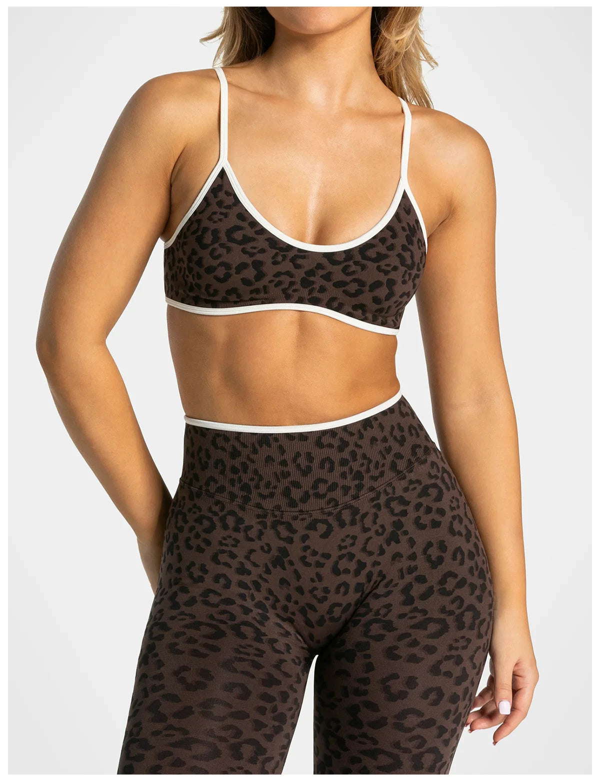 No. 1 Matching Set, Desert Leopard Performance 2 PC Set Scoop Neck Bralette, Premium Micro Ribbed, Seamless Legging