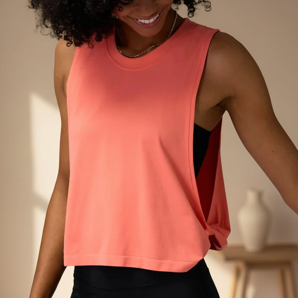 No. 2 Loungewear Top, Boyfriend Tank, Oversized Arm Cutout, With Hem Tie