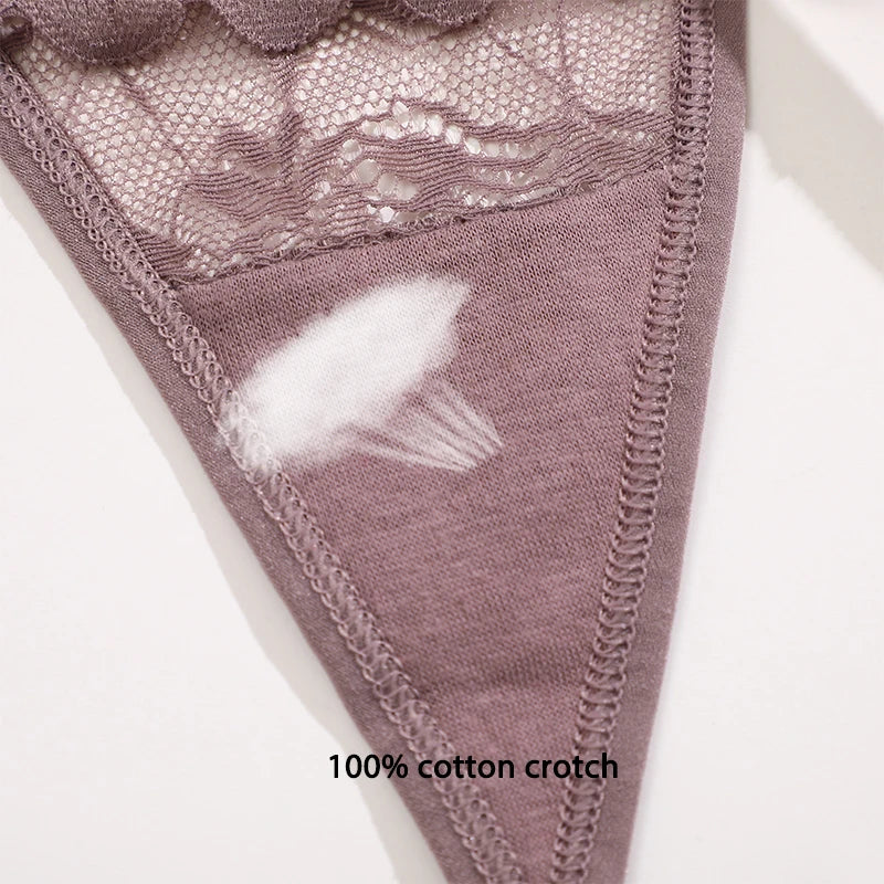 No. 4 Lingerie Panty, 6 PC Thong Set, Low Rise, Bikini Cut, Lace Front, G-String