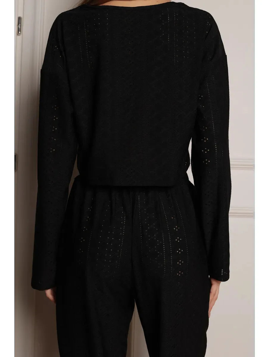No. 7 Sleepwear Set, 2 PC, Semi Sheer, Long Sleeve, Pant, Eyelet Detailing, Cozy, Summer