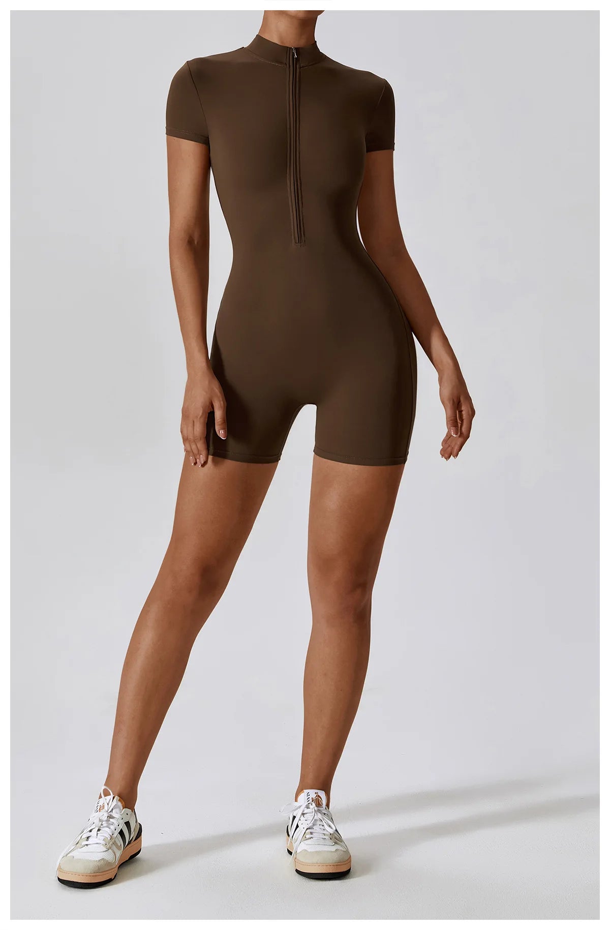 No. 1 BodySuit, Shorts, Short Sleeve, Half Zipper, Seamless, Smoothing, Dry Fit