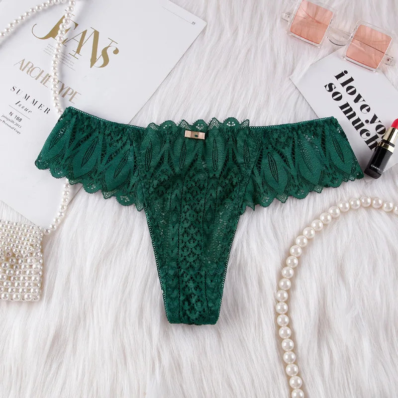 No. 3 Lingerie Panty, Low Rise, Lace Thong, Corset Details In Back With Solid Lace Front